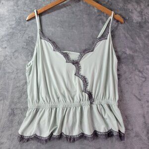 Womens Green Peplum Cami Top Scallop Lace Trim Sleeveless Casual lace cami Vibe